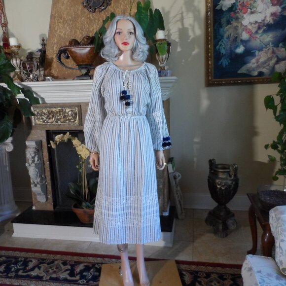 New LoveShackFancy Blue/Ivory Striped Maxi Dress Size S - Picture 2 of 16